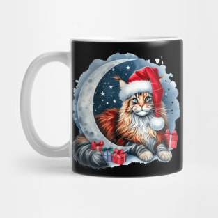 Maine Coon Cat On The Moon Christmas Mug